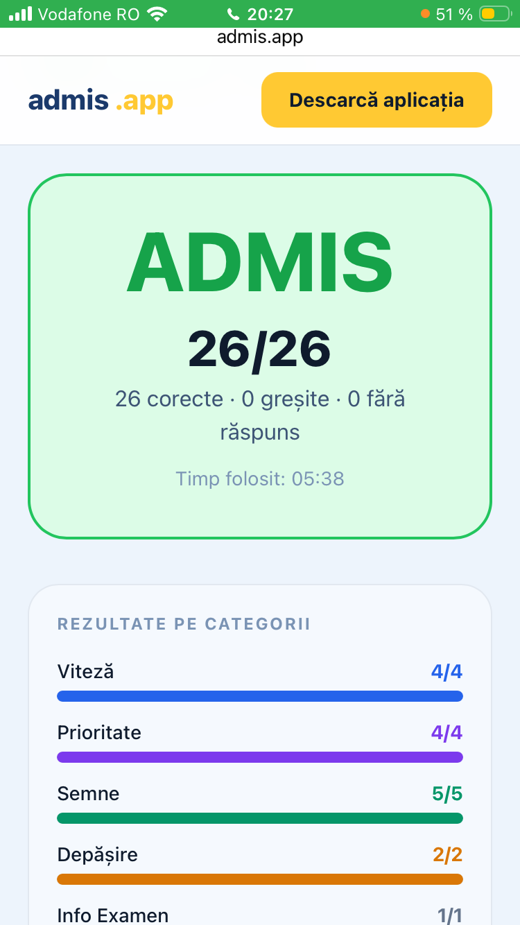 admis.app — rezultat ADMIS 26 din 26